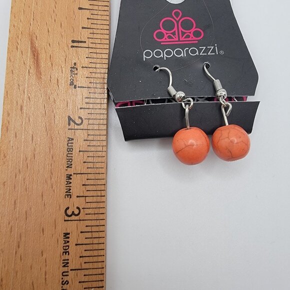 Paparazzi‎ Earrings Orange Ball Dangle NEW - Picture 2 of 2